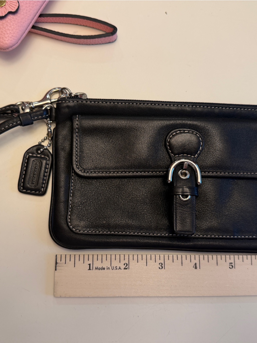 Coach Black Leather Front Pocket Zip Wristlet